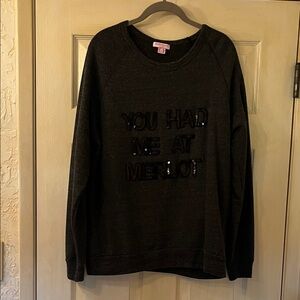 Black Sequin Text Sweatshirt - "You Had Me At Merlot" By Bow & Drape NY.
